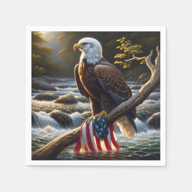 Bald Eagle With American Flag On a Branch Napkin (Front)