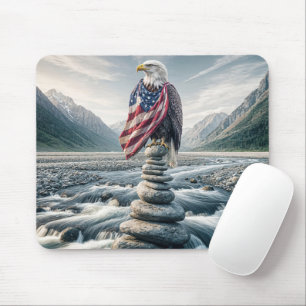 Bald Eagle With American Flag On Cairn Mouse Mat