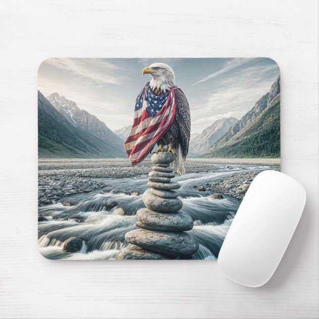 Bald Eagle With American Flag On Cairn Mouse Mat (With Mouse)