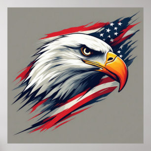 Bald Eagle With American Flag Patriotic Poster