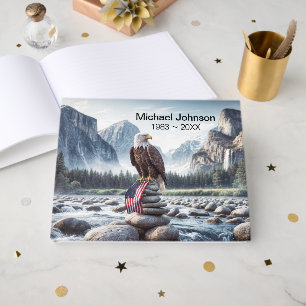 Bald Eagle With an American Flag On a Cairn Guest Book