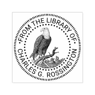 Bald Eagle with Chicks in Nest Library Book Name Self-inking Stamp