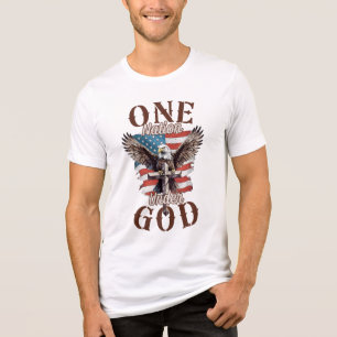 Bald Eagle with Cross & Flag One Nation Under God Tri-Blend Shirt