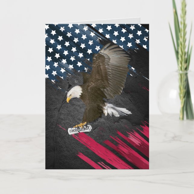 Bald Eagle with Diploma on Flag Card (Front)