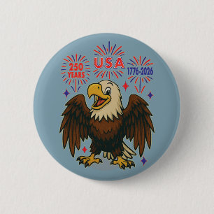 Bald Eagle with Fireworks– USA 250 Years 1776-2026 6 Cm Round Badge