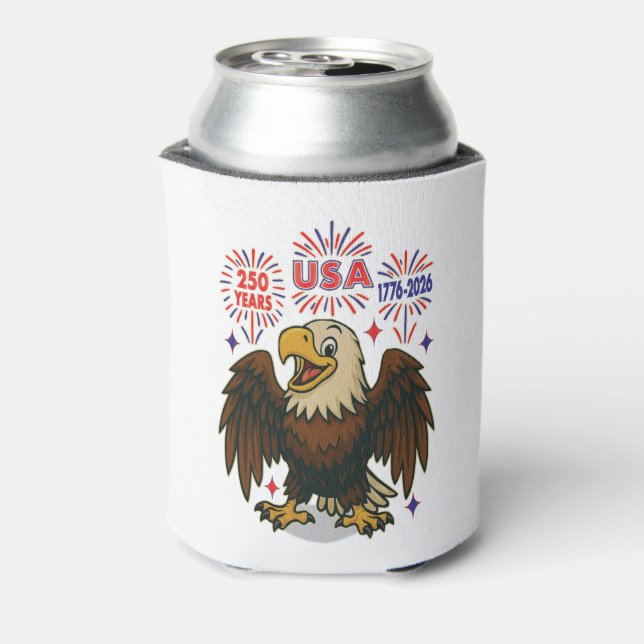 Bald Eagle with Fireworks– USA 250 Years 1776-2026 Can Cooler (Can Back)