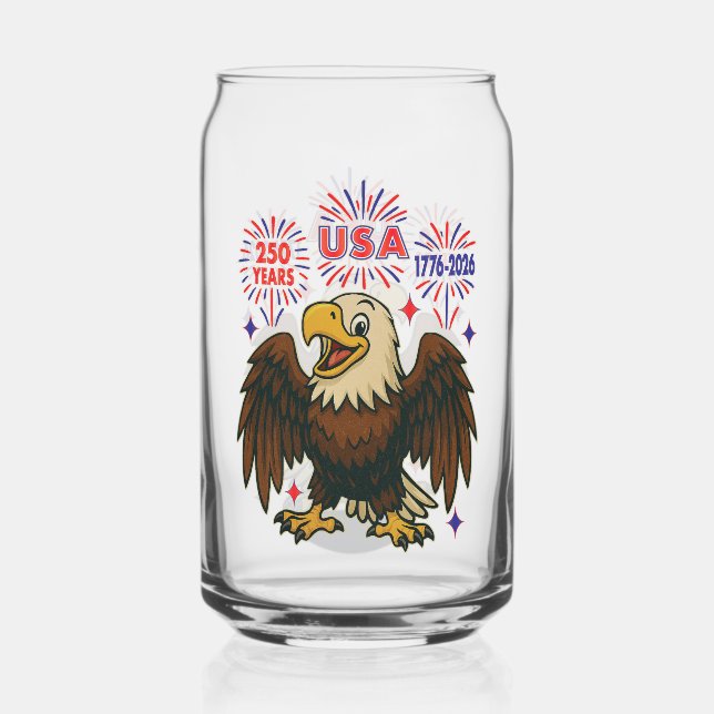 Bald Eagle with Fireworks– USA 250 Years 1776-2026 Can Glass (Front)