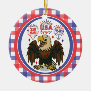 Bald Eagle with Fireworks– USA 250 Years 1776-2026 Ceramic Tree Decoration