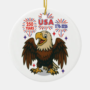 Bald Eagle with Fireworks– USA 250 Years 1776-2026 Ceramic Tree Decoration