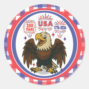 Bald Eagle with Fireworks– USA 250 Years 1776-2026 Classic Round Sticker