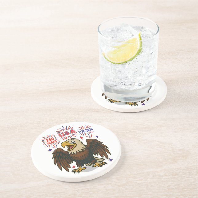 Bald Eagle with Fireworks– USA 250 Years 1776-2026 Coaster (Side)