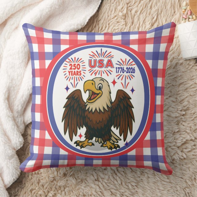 Bald Eagle with Fireworks– USA 250 Years 1776-2026 Cushion (Blanket)