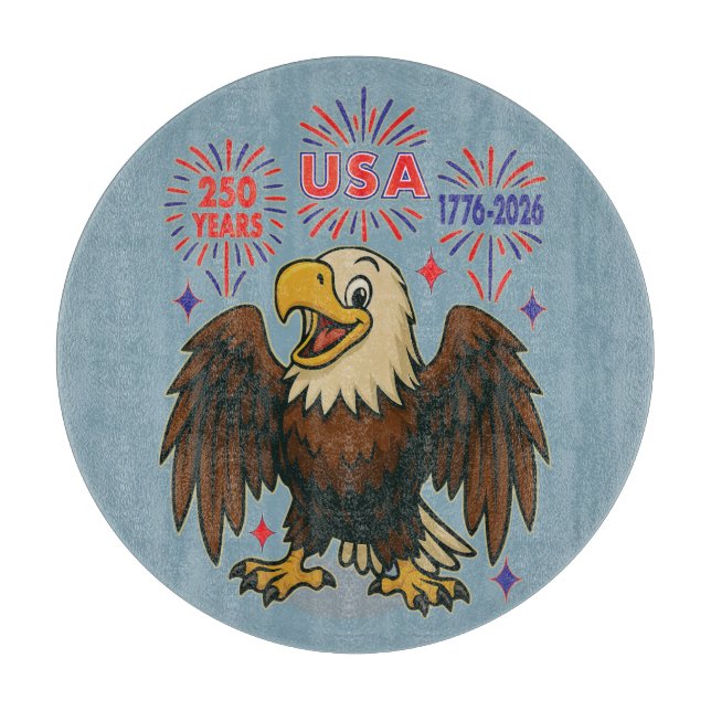 Bald Eagle with Fireworks– USA 250 Years 1776-2026 Cutting Board (Front)