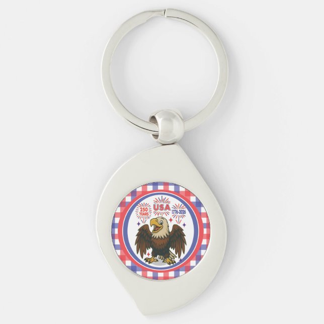 Bald Eagle with Fireworks– USA 250 Years 1776-2026 Key Ring (Front)