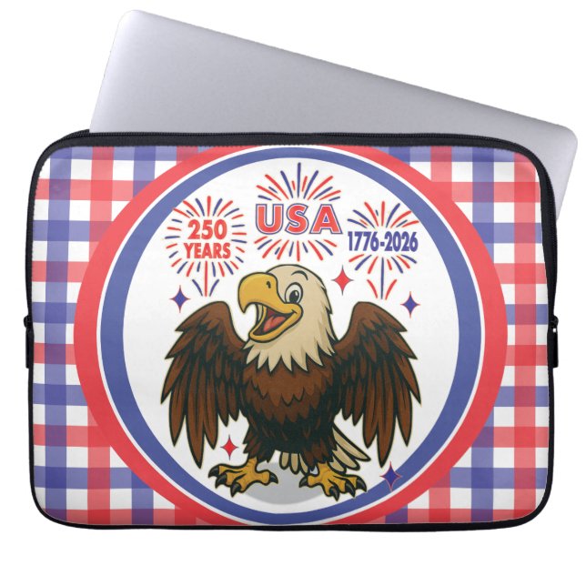 Bald Eagle with Fireworks– USA 250 Years 1776-2026 Laptop Sleeve (Front)