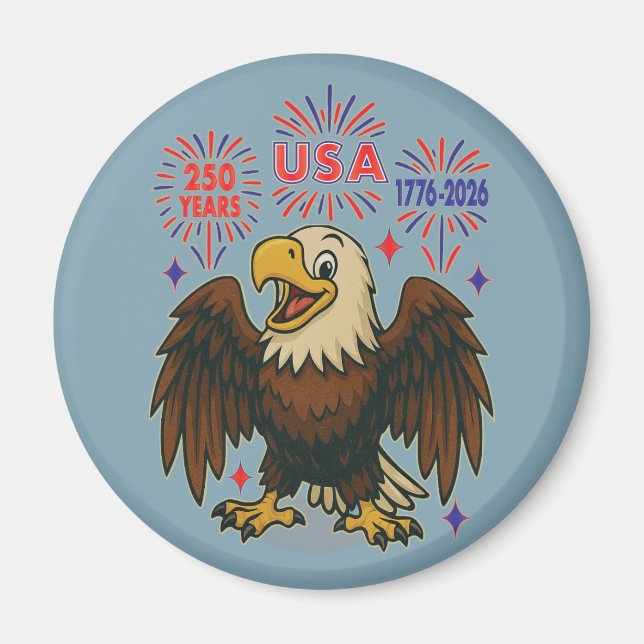 Bald Eagle with Fireworks– USA 250 Years 1776-2026 Magnet (Front)