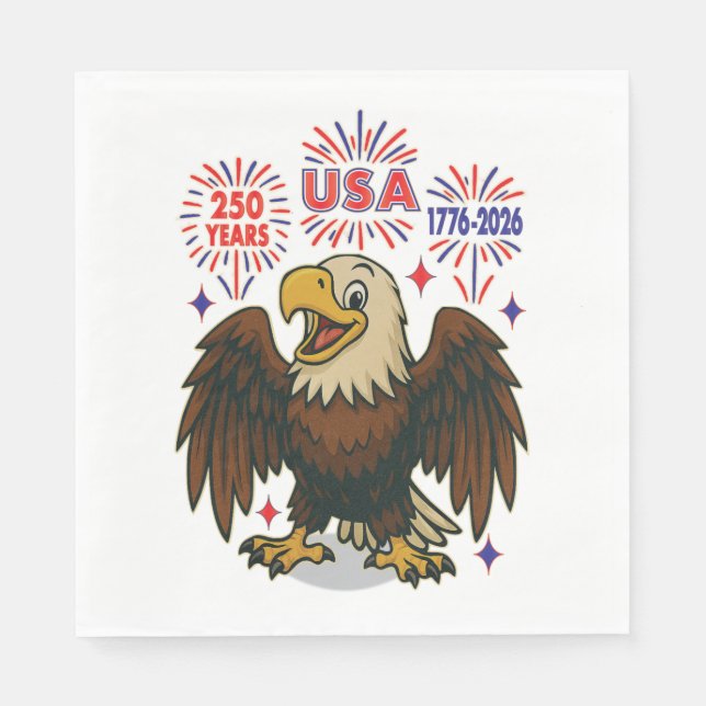 Bald Eagle with Fireworks– USA 250 Years 1776-2026 Napkin (Front)