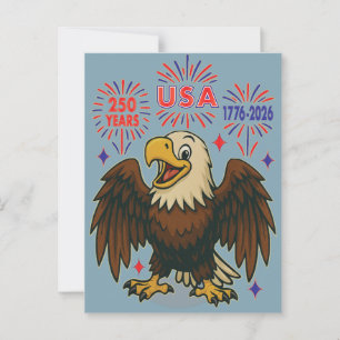 Bald Eagle with Fireworks– USA 250 Years 1776-2026 Postcard