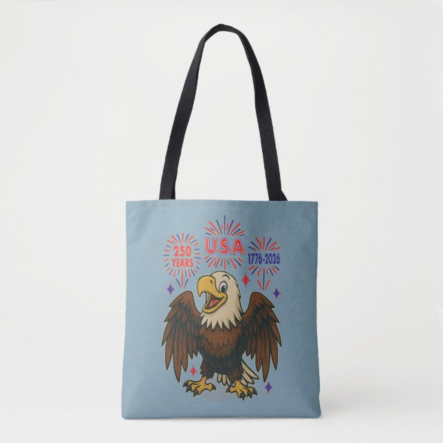 Bald Eagle with Fireworks– USA 250 Years 1776-2026 Tote Bag (Front)