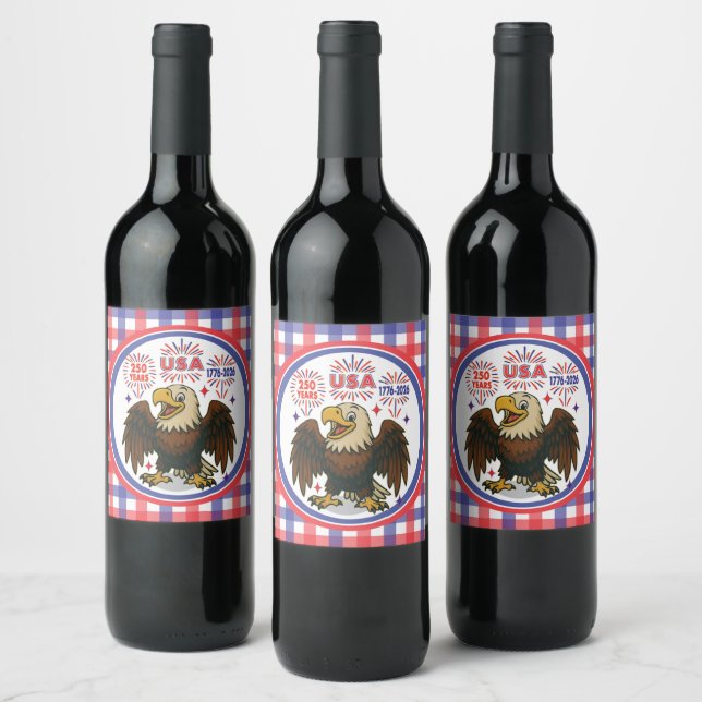 Bald Eagle with Fireworks– USA 250 Years 1776-2026 Wine Label (Bottles)