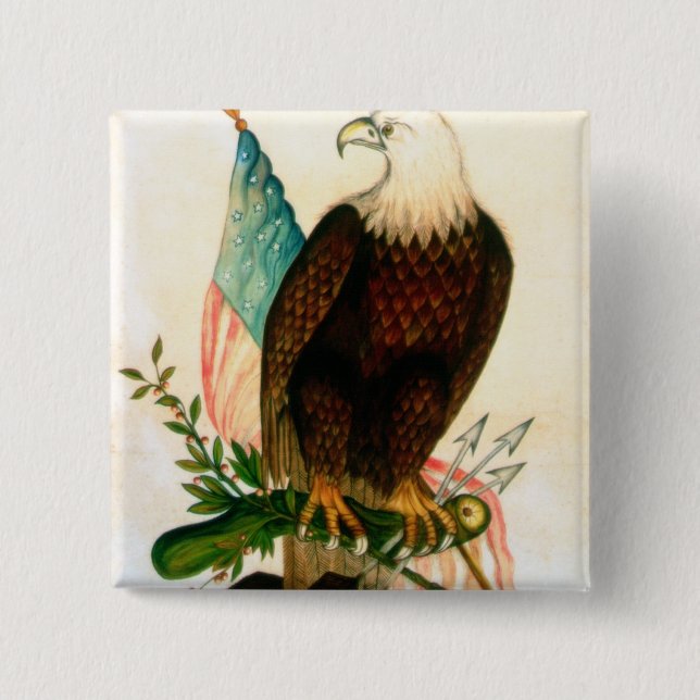 Bald eagle with flag 15 cm square badge (Front)