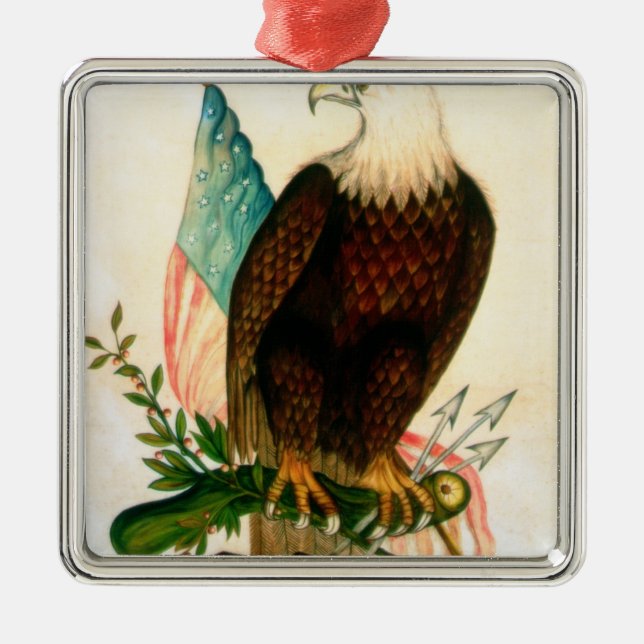 Bald eagle with flag metal tree decoration (Front)