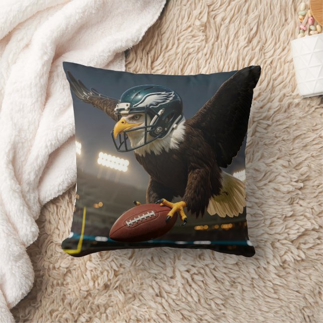 Bald Eagle With Football and Helmet In Stadium Cushion (Blanket)