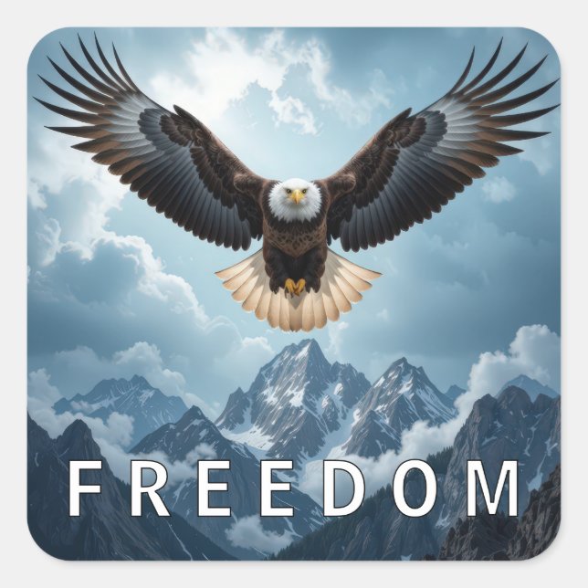 Bald Eagle With FREEDOM Text Square Sticker (Front)