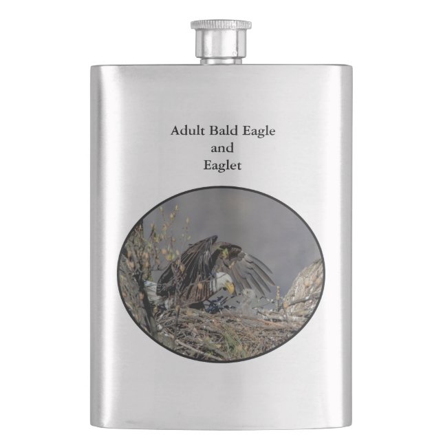 Bald Eagle with her baby Hip Flask (Front)