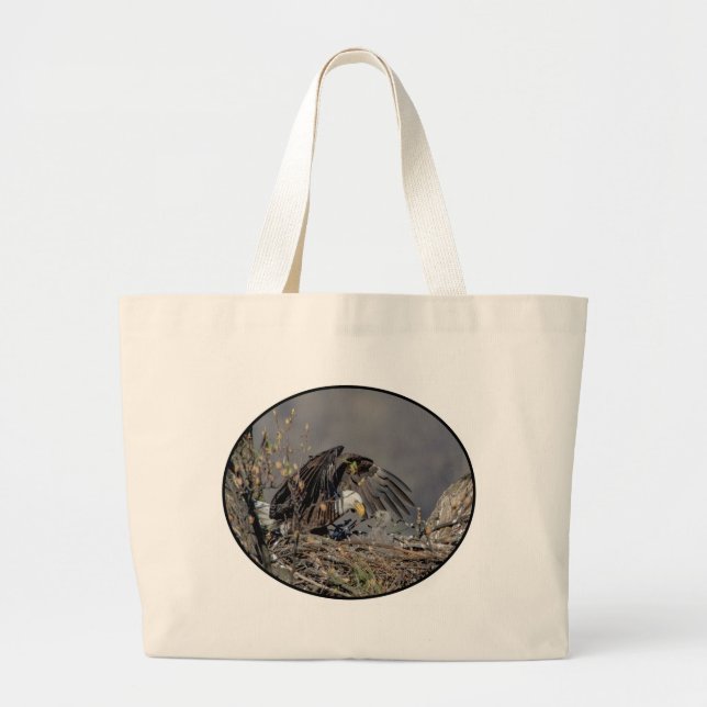 Bald Eagle with her baby Large Tote Bag (Front)