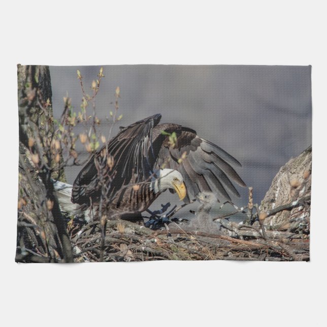 Bald Eagle with her baby Tea Towel (Horizontal)