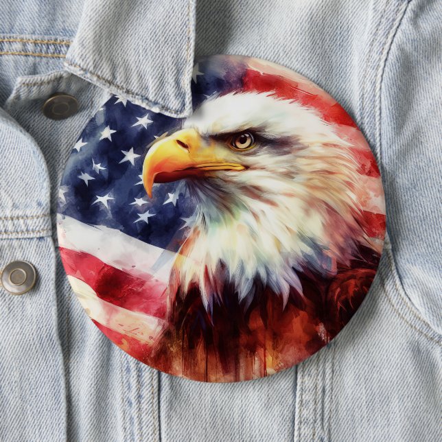 Bald Eagle with United States of America flag 6 Cm Round Badge (In Situ)