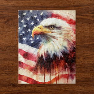Bald Eagle with United States of America flag Jigsaw Puzzle