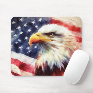 Bald Eagle with United States of America flag Mouse Mat
