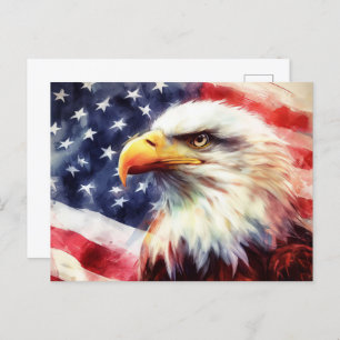 Bald Eagle with United States of America flag Postcard