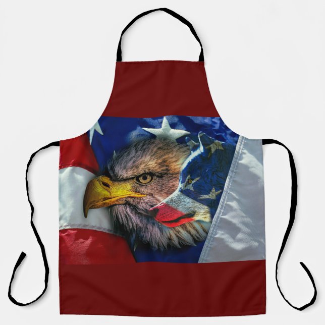 Bald Eagle Wolf American Flag Apron (Front)