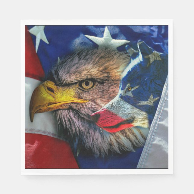 Bald Eagle Wolf American Flag Napkin (Front)