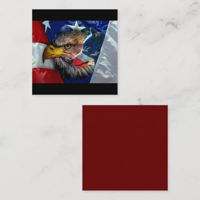 Bald Eagle Wolf American Flag Square Business Card (Front/Back)