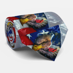 Bald Eagle Wolf American Flag Tie