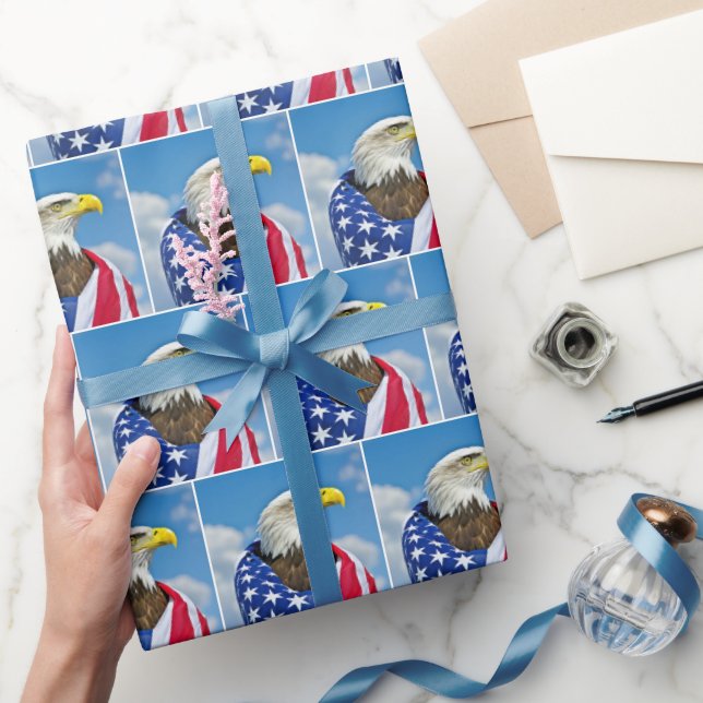 Bald Eagle Wrapped In American Flag Wrapping Paper (Gifting)