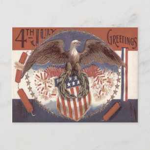 Bald Eagle Wreath American Shield Fireworks Postcard