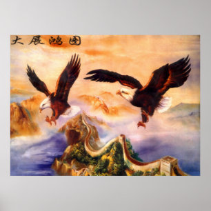 Bald Eagles over Great Wall of China Poster