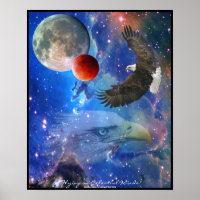 Bald Eagles, Space & Planets Fantasy Art Poster