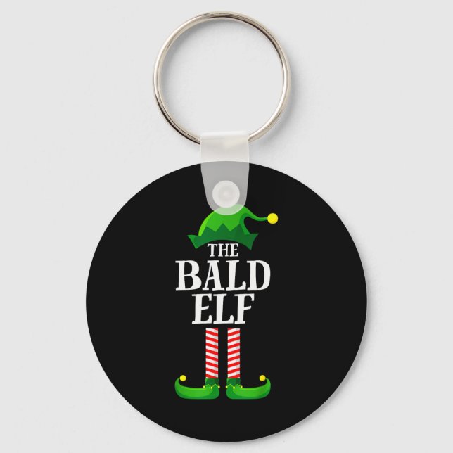 Bald Elf Matching Family Group Christmas Party Pyj Key Ring (Front)