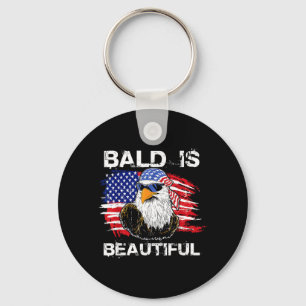 Bald Is Beautiful 4th of July Independence Day Key Ring