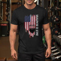 Bald Is Beautiful American Flag Bearded Man T-Shir