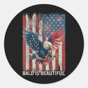 Bald Is Beautiful Eagle Usa Flag Patriotic 4th Of Classic Round Sticker