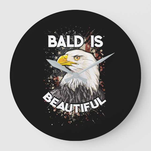 Bald Is Beautiful Patriotic American Eagle Gift Large Clock (Front)