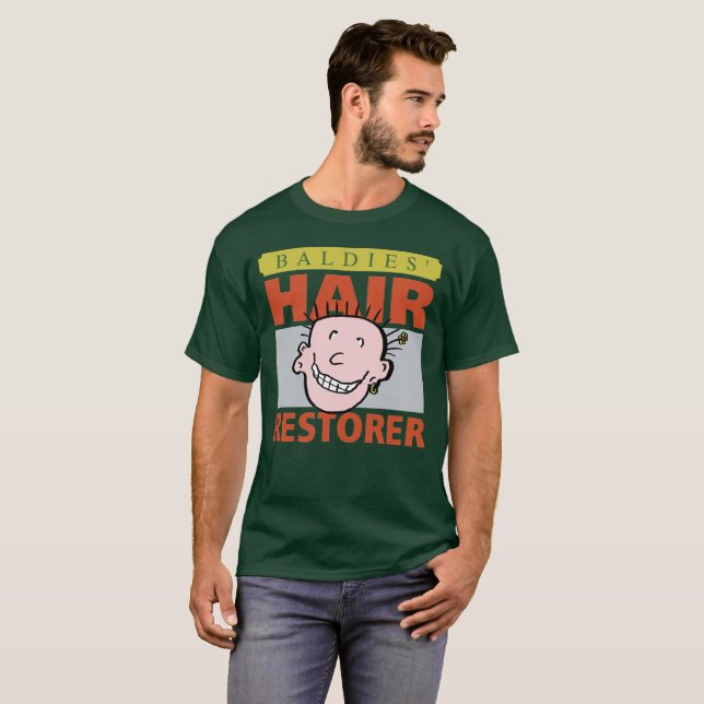 Baldies Hair Restorer. Bald Man T-Shirt (Front Full)