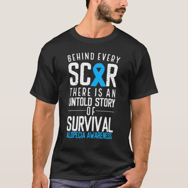 Baldness Hair Loss Blue Ribbon Alopecia Areata Awa T-Shirt (Front)